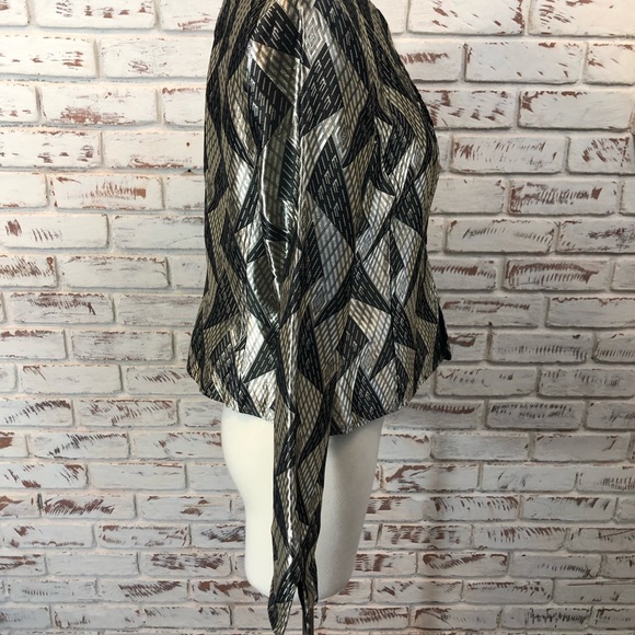 Jones New York Geometric Metallic  Cropped Jacket Holiday Glam NYE Retro - Picture 6 of 8